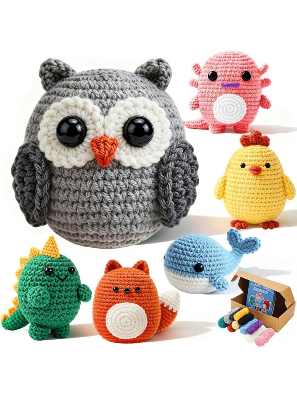 Crochet Kit for Beginners - 6 Animal Family Patterns & Video Tutorial for Adults